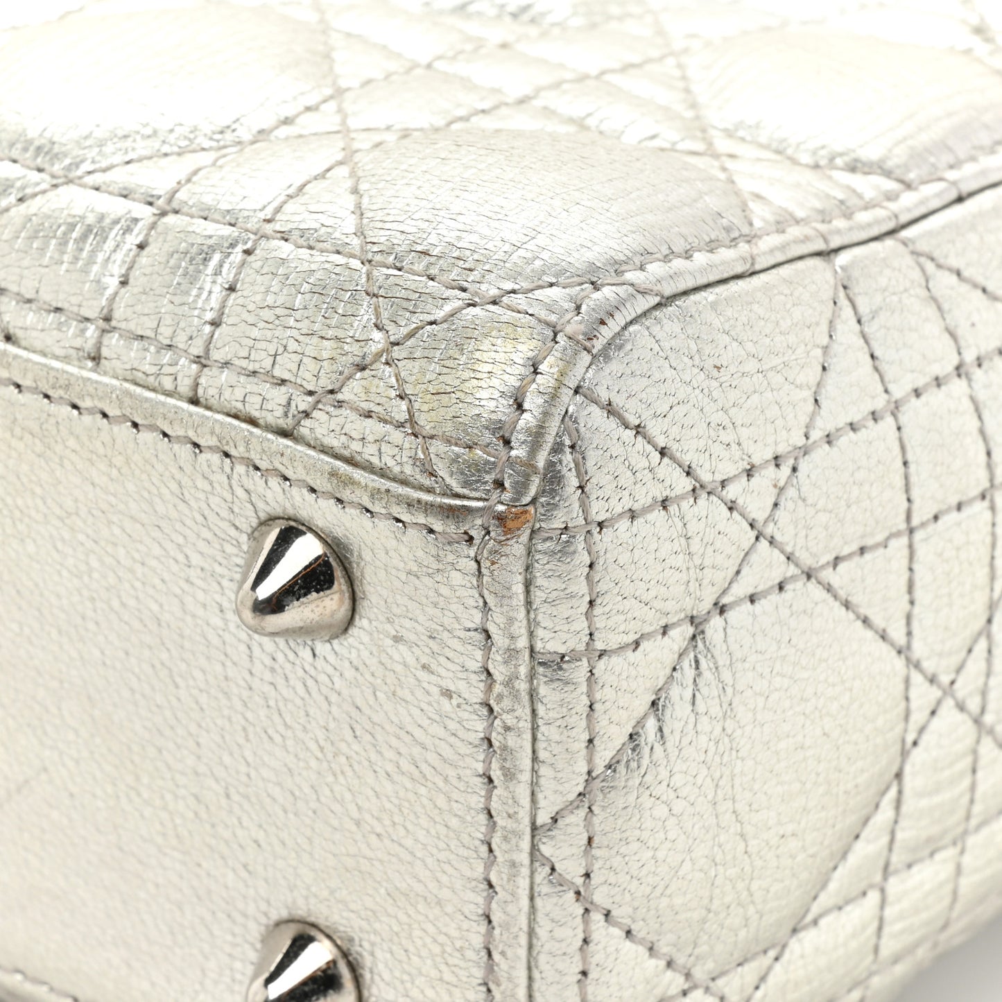 Metallic Grained Calfskin Cannage Small Lucky Badges My Lady Dior Silver