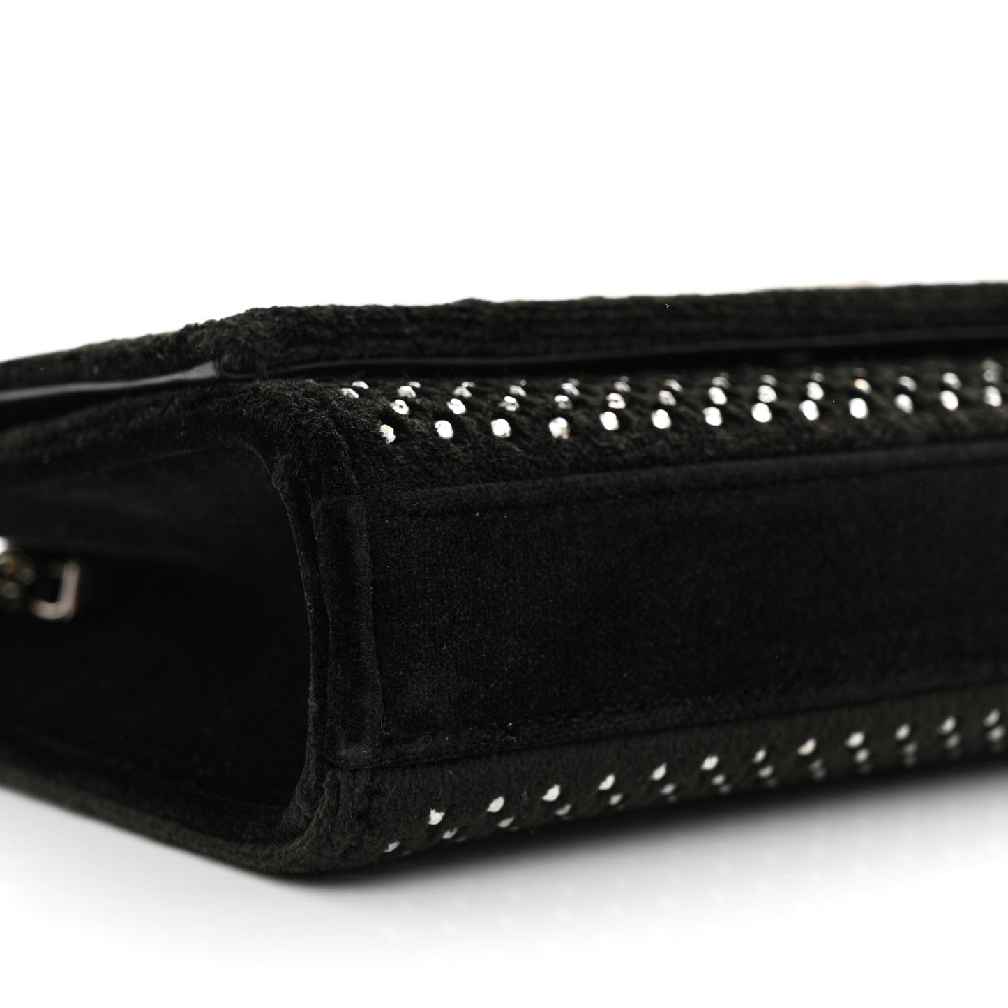 Velvet Crystal Studded Monogram Small Kate Satchel Black