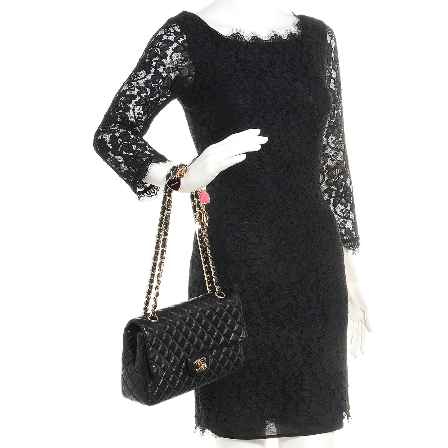 Lambskin Quilted Valentine Charms Medium Single Flap Black