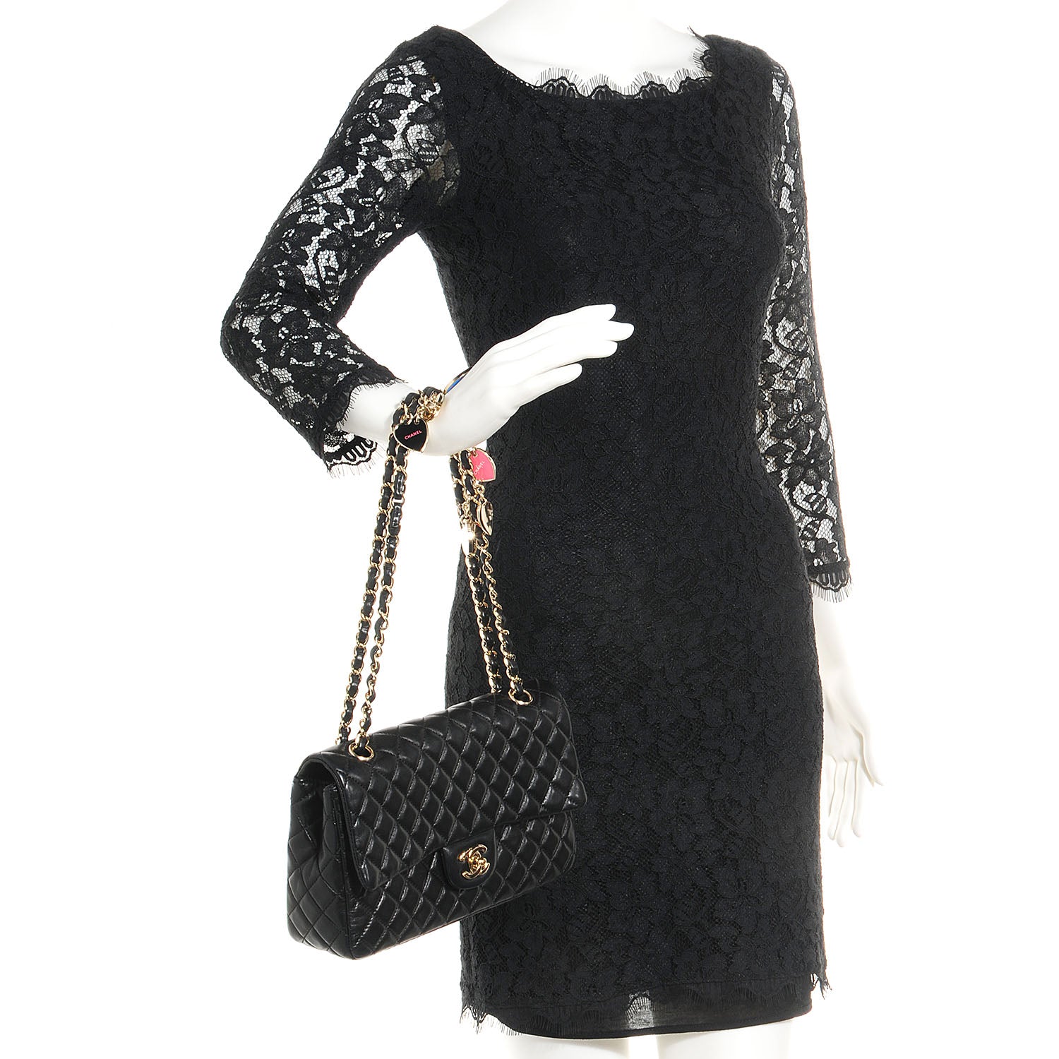 Chanel Lambskin Quilted Valentine Charms Medium Single Flap Black 2 of 8