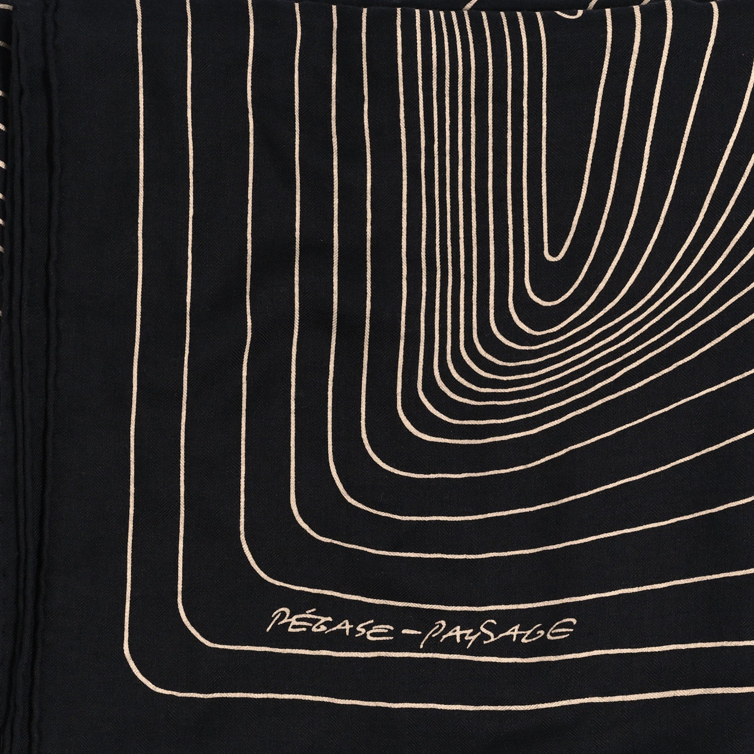 Hermes Cashmere Silk Pegase Paysage Shawl 140 Black Beige 4 of 5