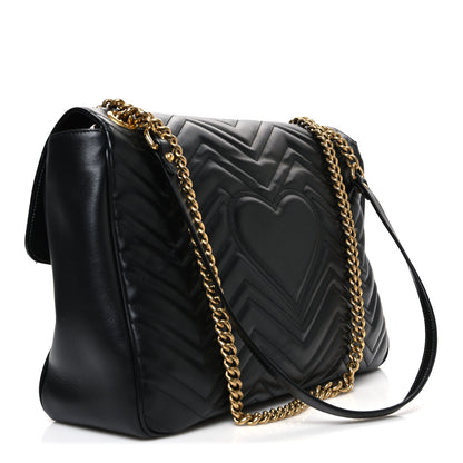 Gucci Calfskin Matelasse Large GG Marmont Shoulder Bag Black 3 of 11