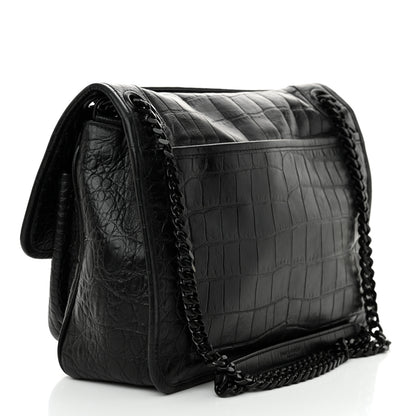 Saint Laurent Crocodile Embossed Lambskin Monogram Medium Niki Chain Satchel Black 3 of 11