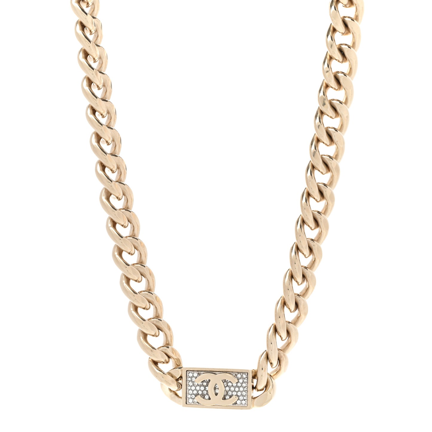 Crystal CC Chain Link Choker Necklace Gold
