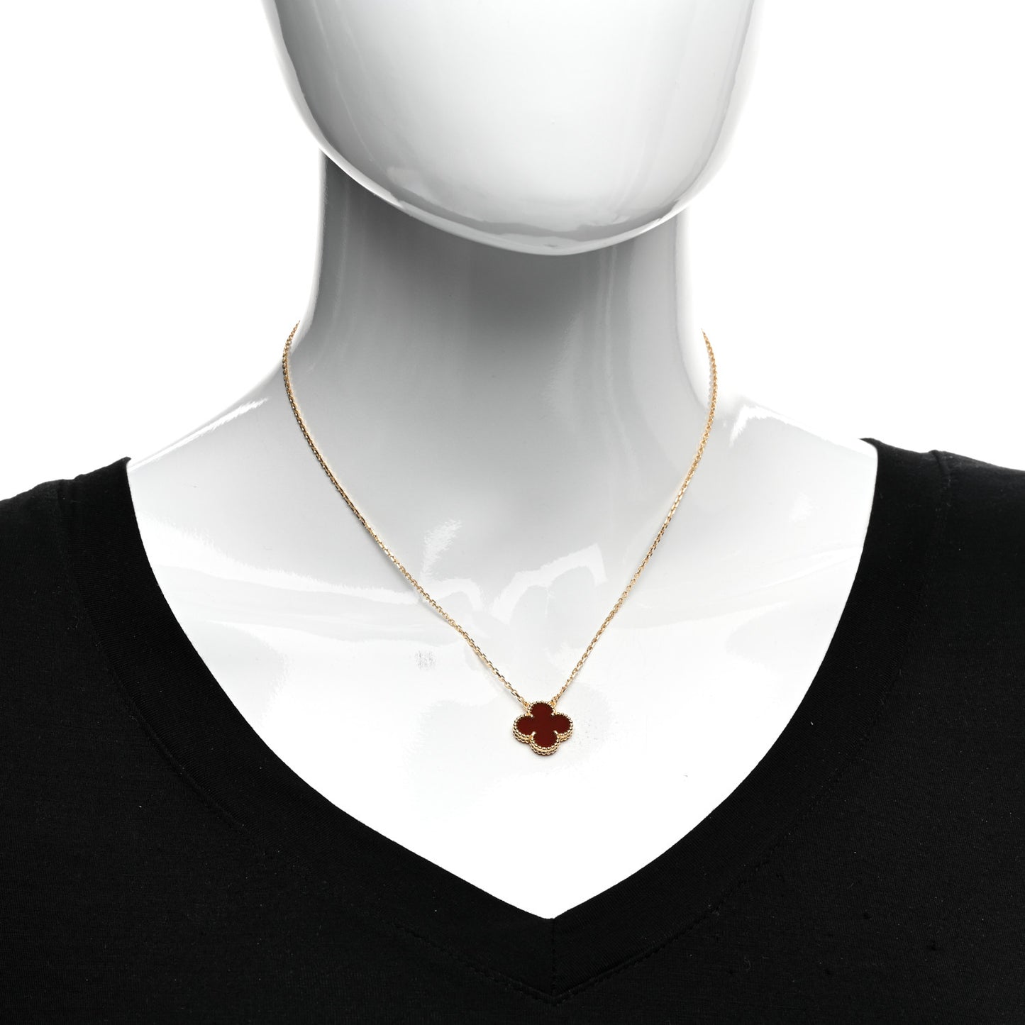 18K Yellow Gold Carnelian Vintage Alhambra Pendant Necklace