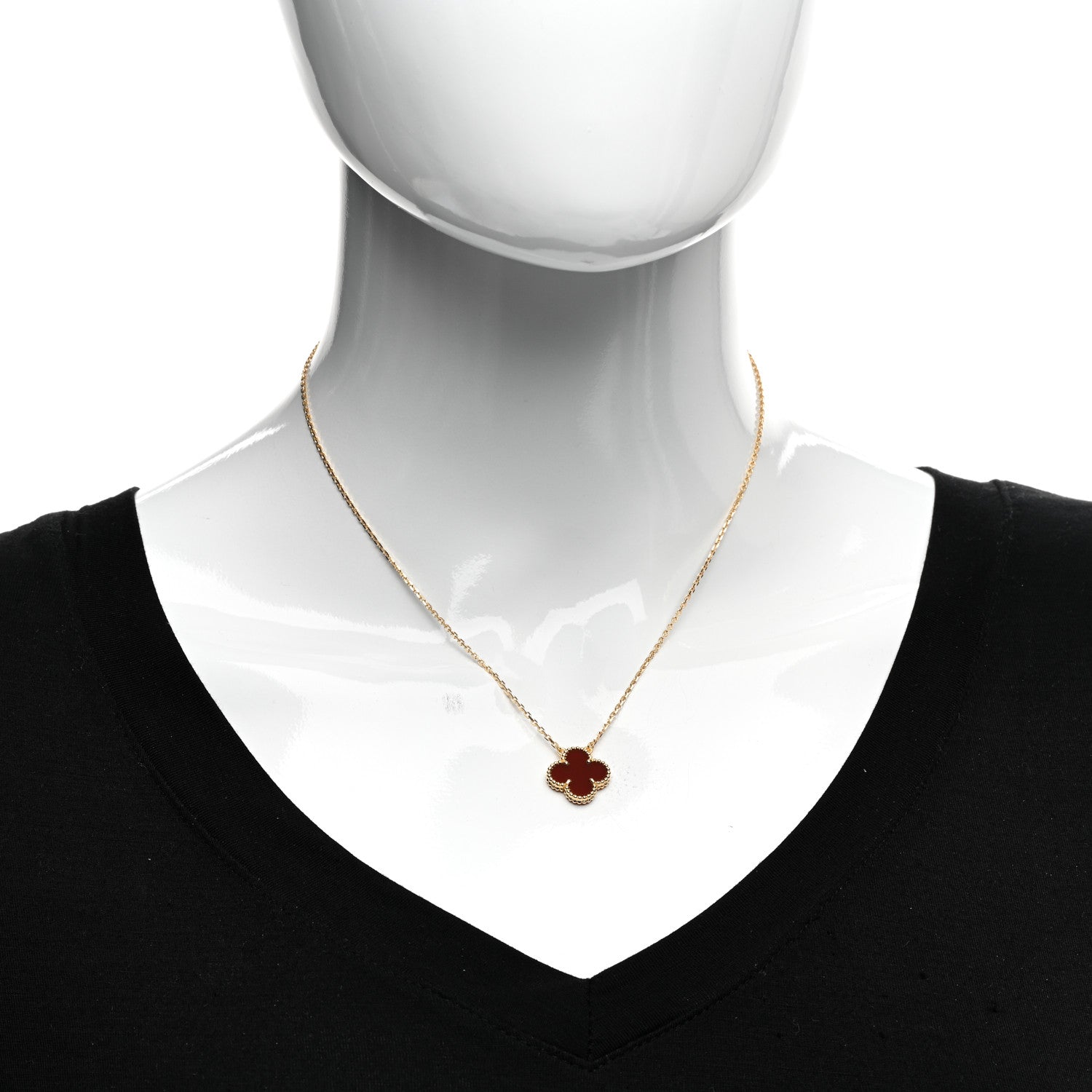 Van Cleef & Arpels 18K Yellow Gold Carnelian Vintage Alhambra Pendant Necklace 2 of 6