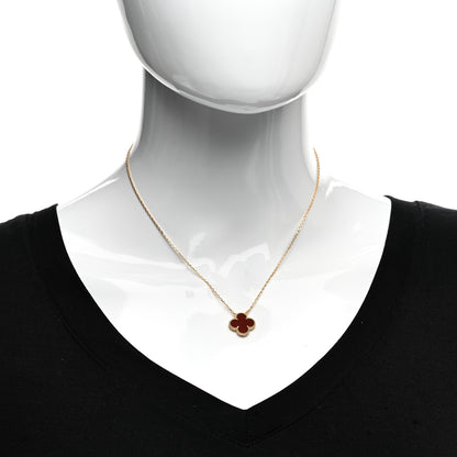 Van Cleef & Arpels 18K Yellow Gold Carnelian Vintage Alhambra Pendant Necklace 2 of 6