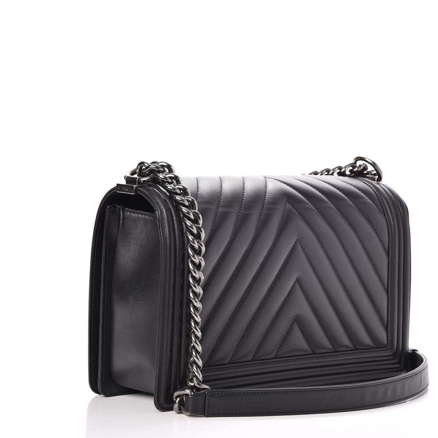 Calfskin Chevron Quilted New Medium Boy Flap Black
