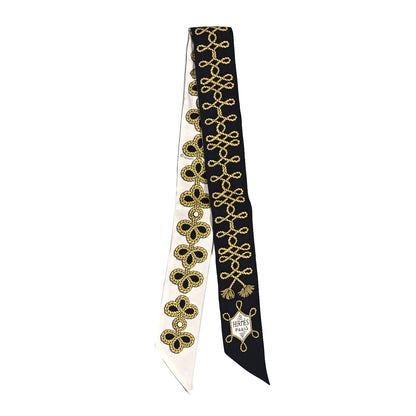 Hermes Silk Galons Et Brandebourg Twilly Black Gold White 2 of 4
