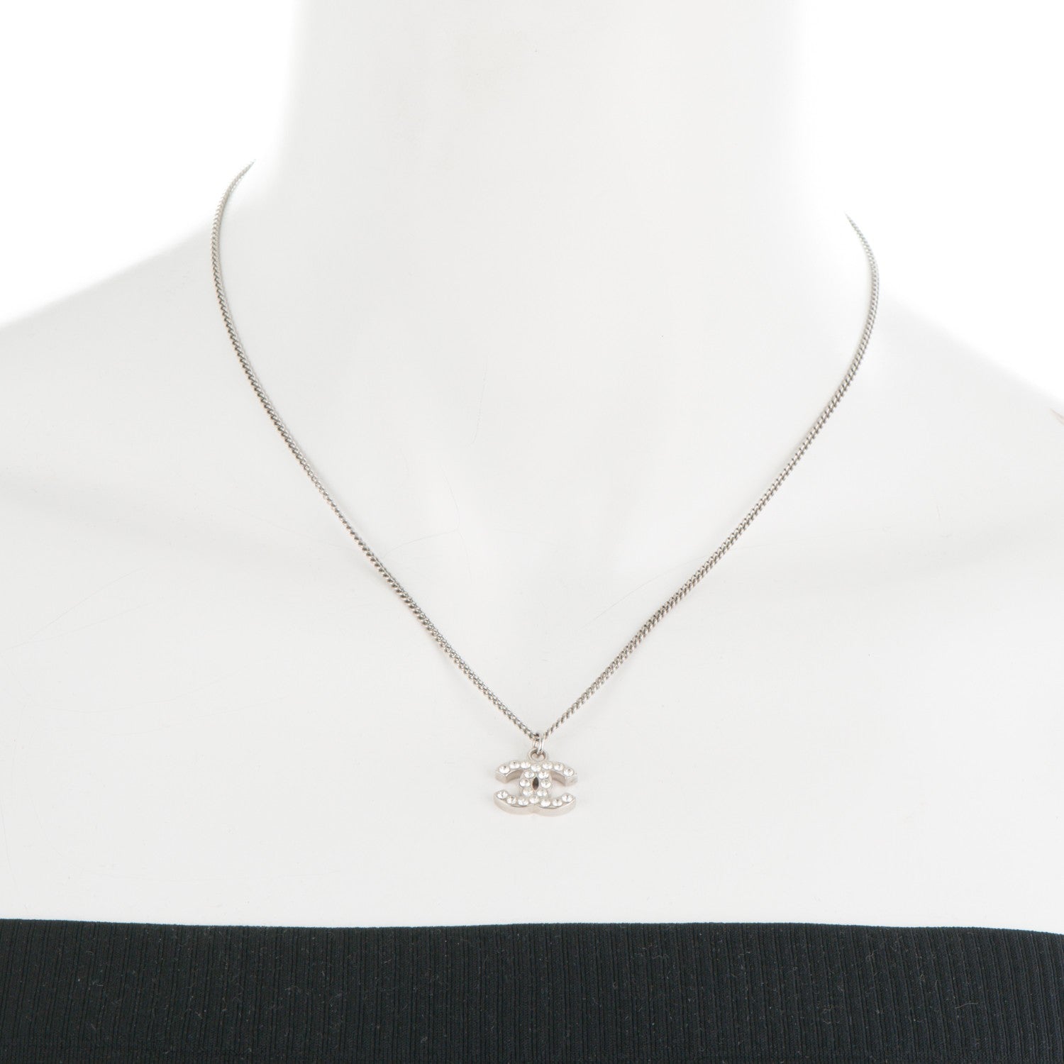 Chanel Crystal Timeless CC Necklace Silver 2 of 3