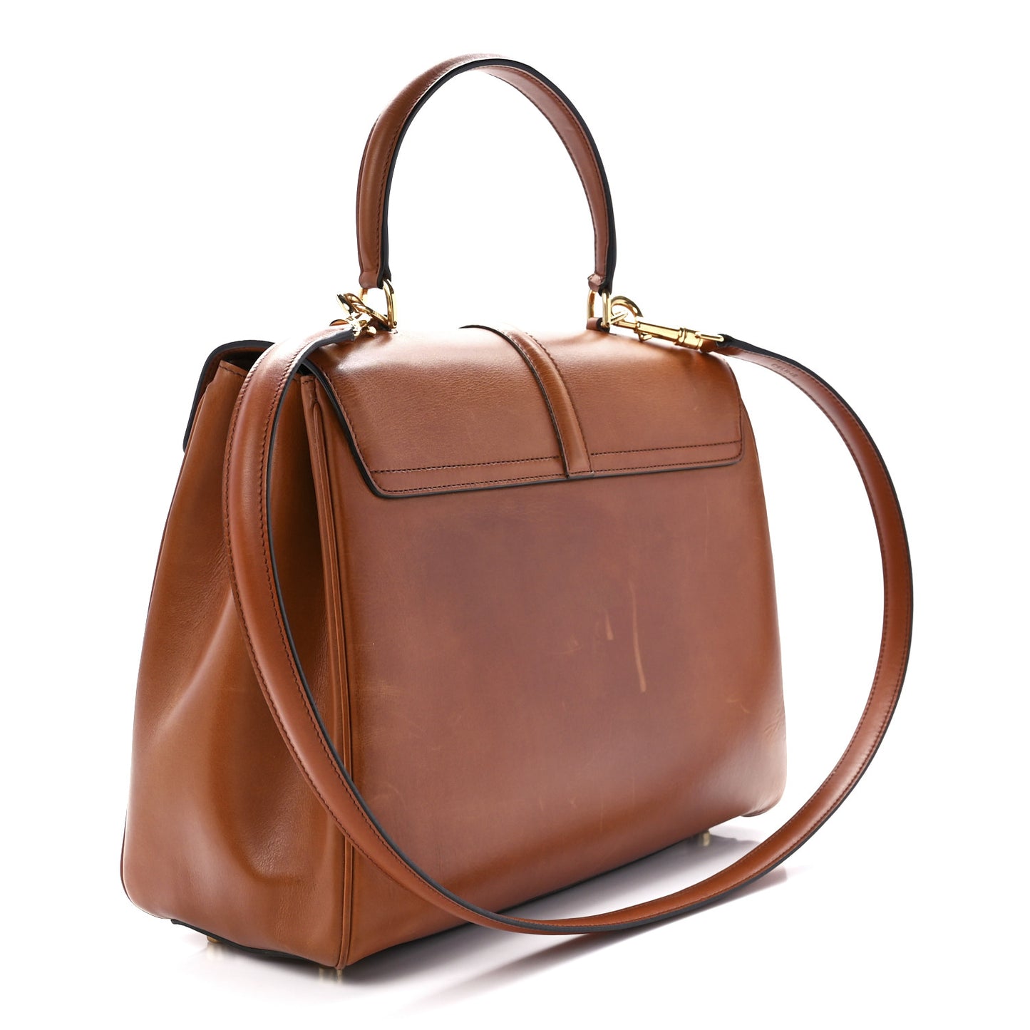 Satinated Calfskin Medium 16 Top Handle Bag Tan