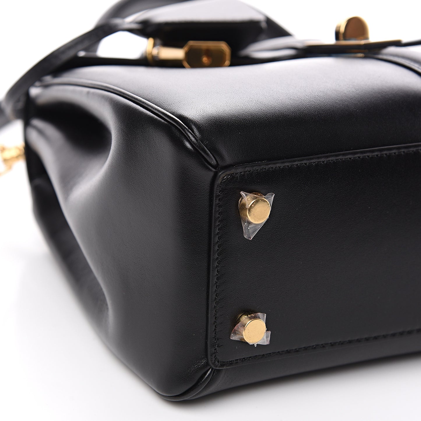 Satinated Calfskin Small 16 Top Handle Bag Black