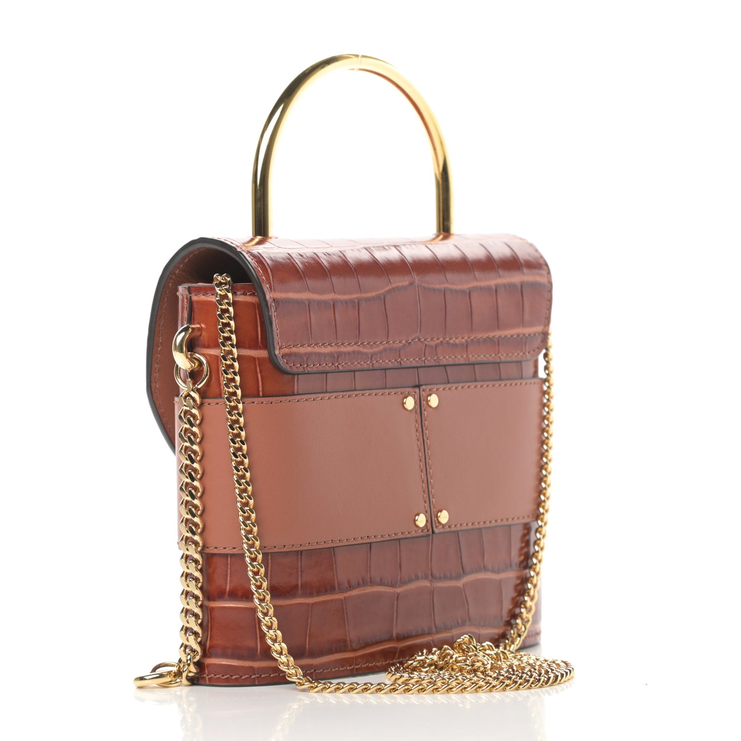 Calfskin Crocodile Embossed Small Aby Lock Chestnut Brown