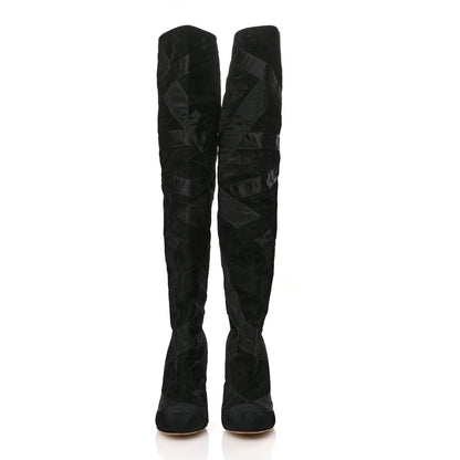 Chanel Suede Grosgrain Patchwork Over The Knee Boots 38.5 Black 2 of 10