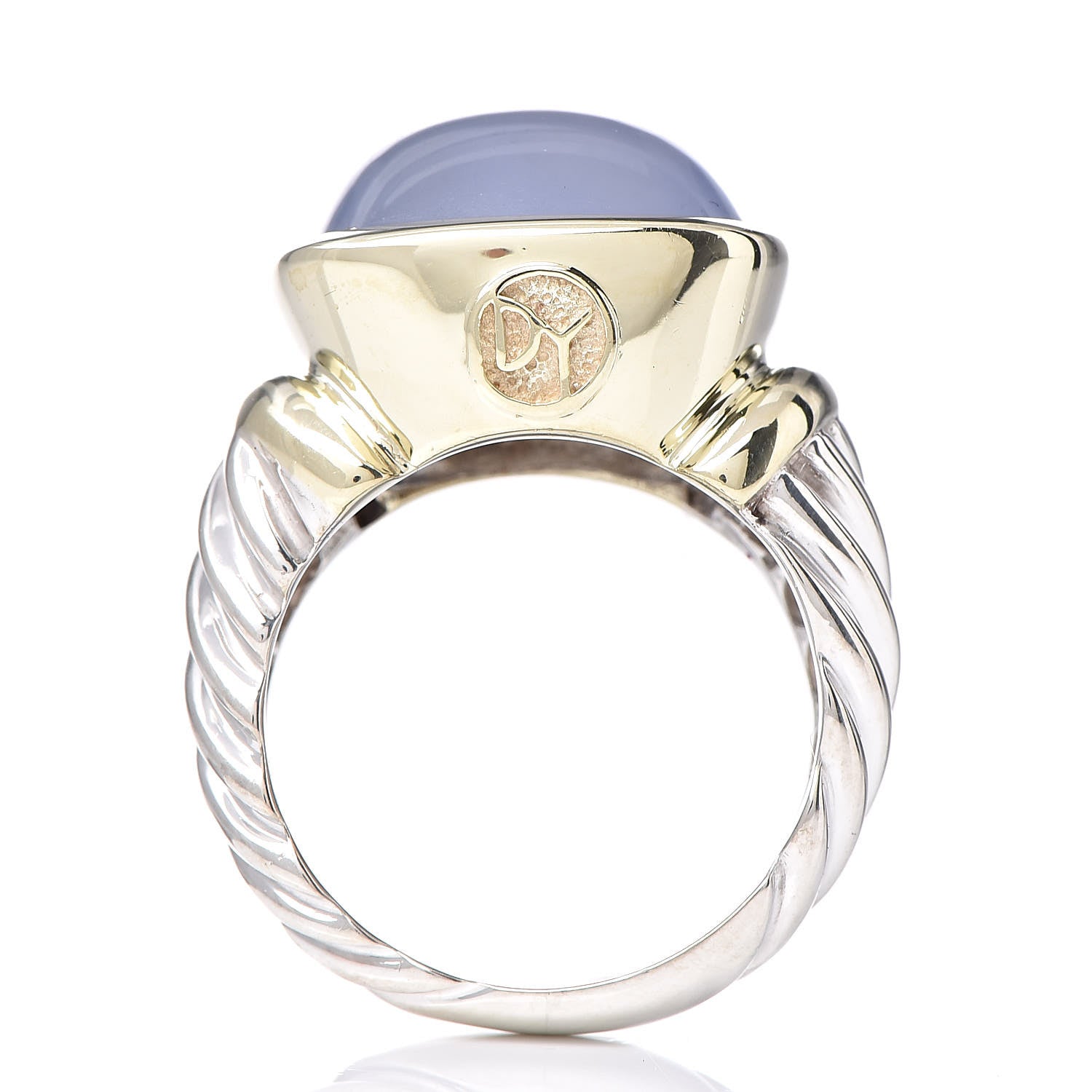 David Yurman Sterling Silver 14K Yellow Gold Chalcedony 14mm Noblesse Ring 50 5.5 5 of 7
