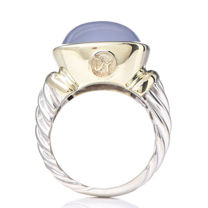 David Yurman Sterling Silver 14K Yellow Gold Chalcedony 14mm Noblesse Ring 50 5.5 5 of 7
