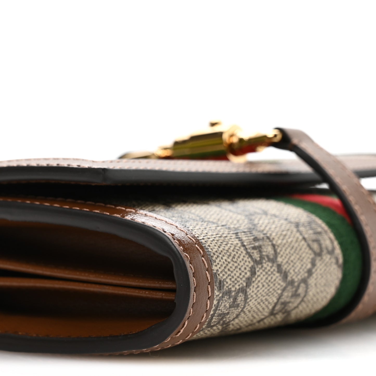 GG Supreme Monogram Azalea Calfskin Web Jackie 1961 Chain Wallet Beige Ebony Brown Sugar