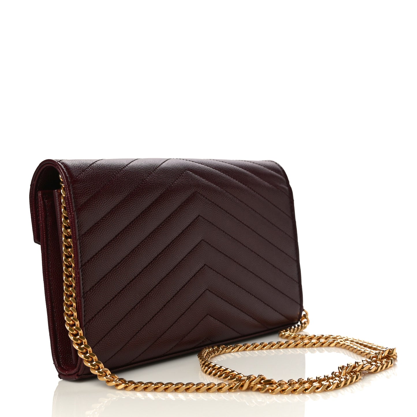 Grain De Poudre Matelasse Chevron Monogram Chain Wallet Rouge Legion