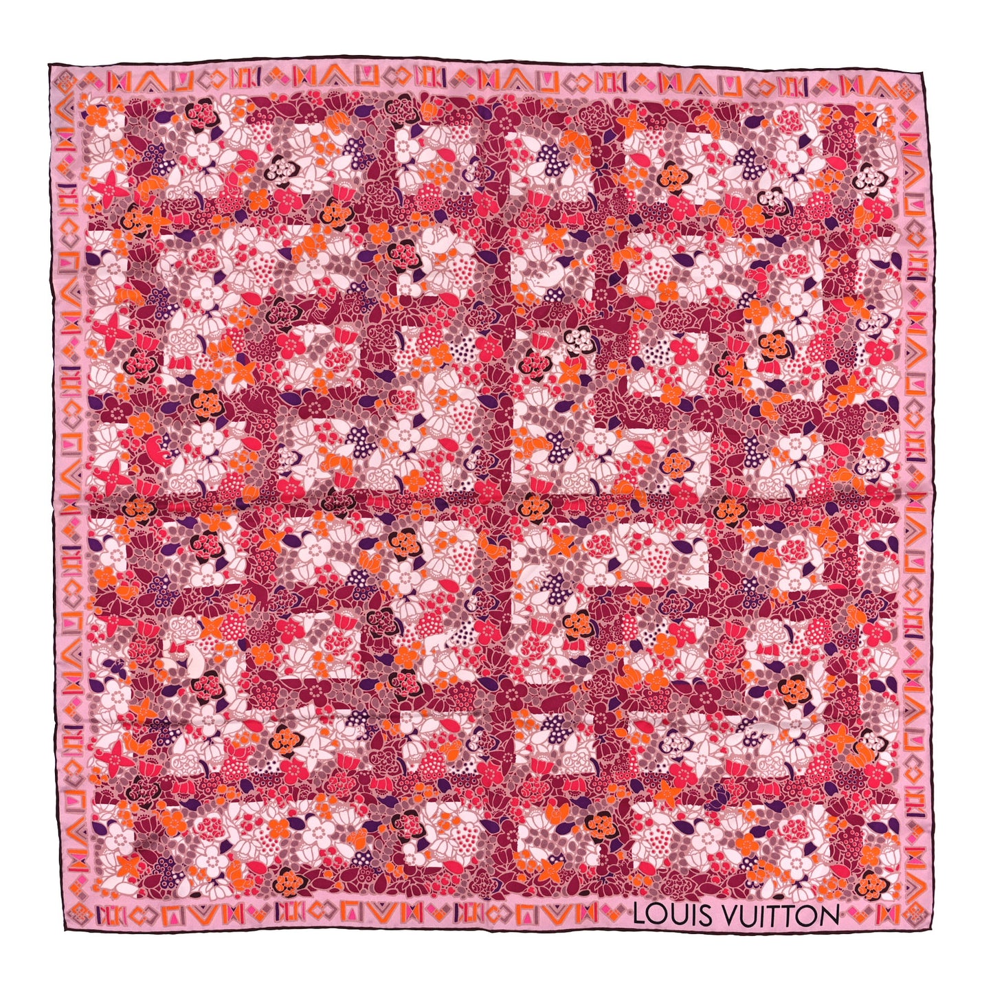 Silk Floral Print Square Scarf Pink