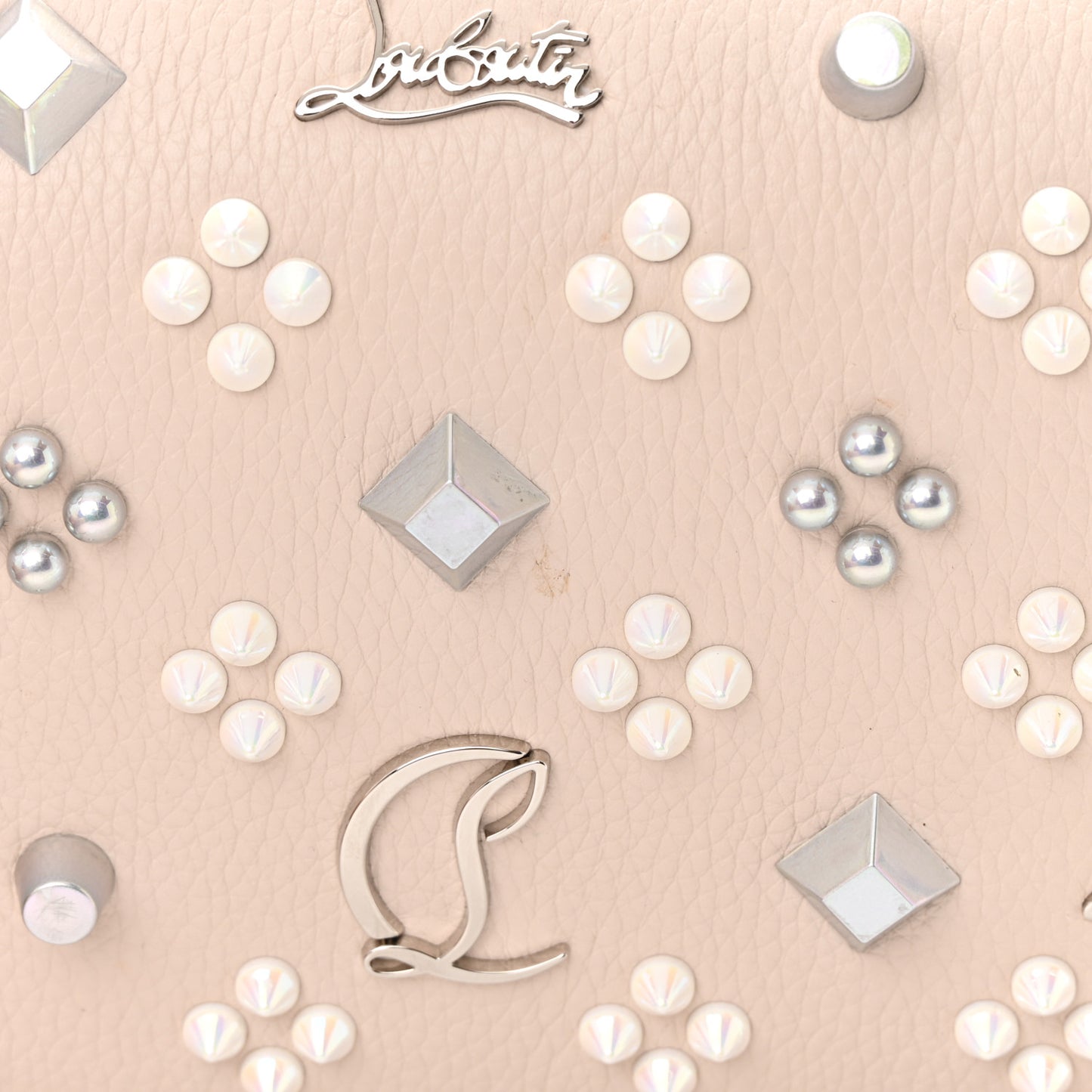 Grained Calfskin Spikes Loubinthesky Paloma Clutch Leche
