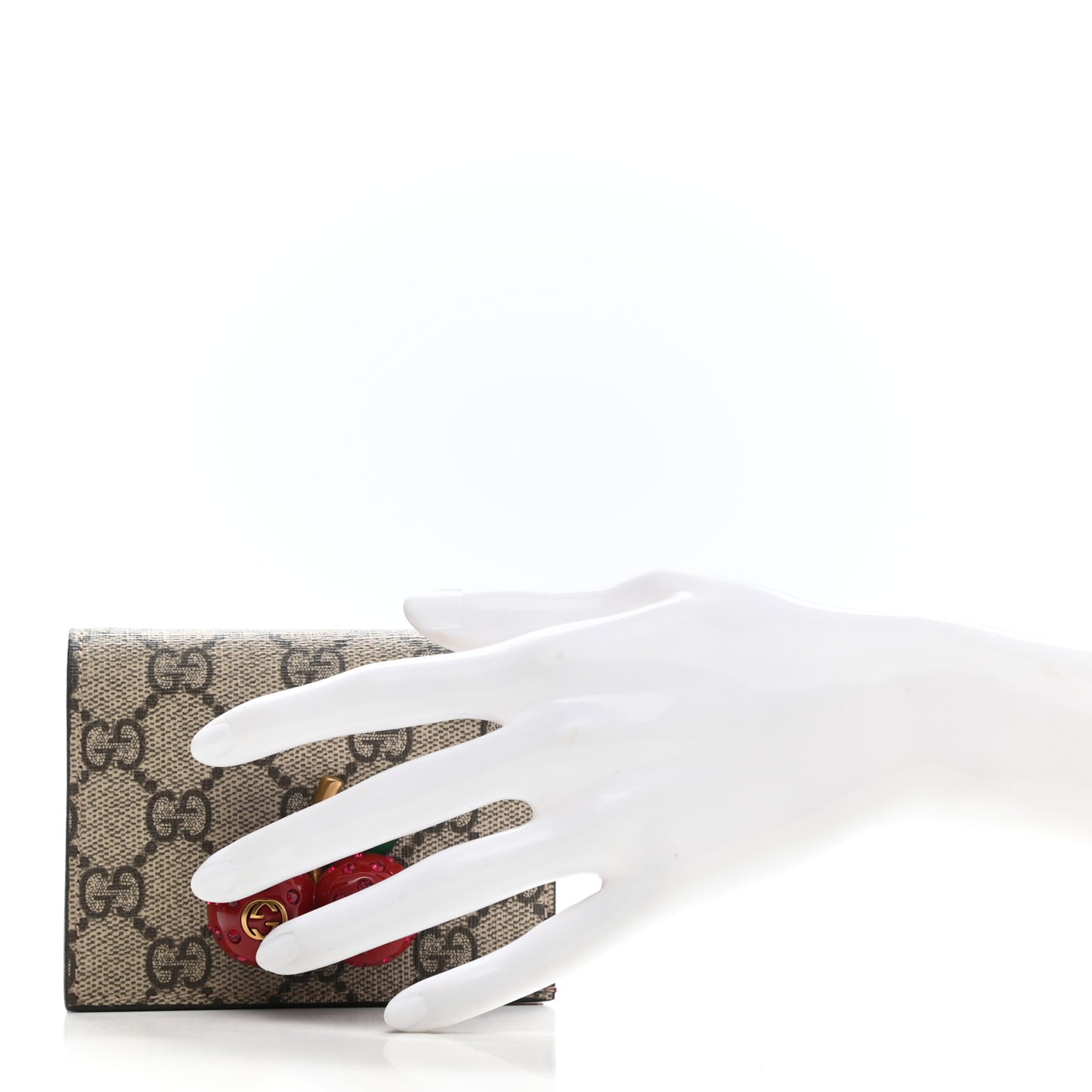 GG Supreme Monogram Cherry Embellished Card Case Wallet Hibiscus Red