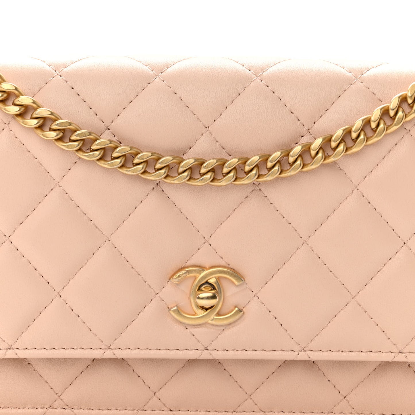 Lambskin Quilted Sweet Camellia Wallet on Chain WOC Light Beige