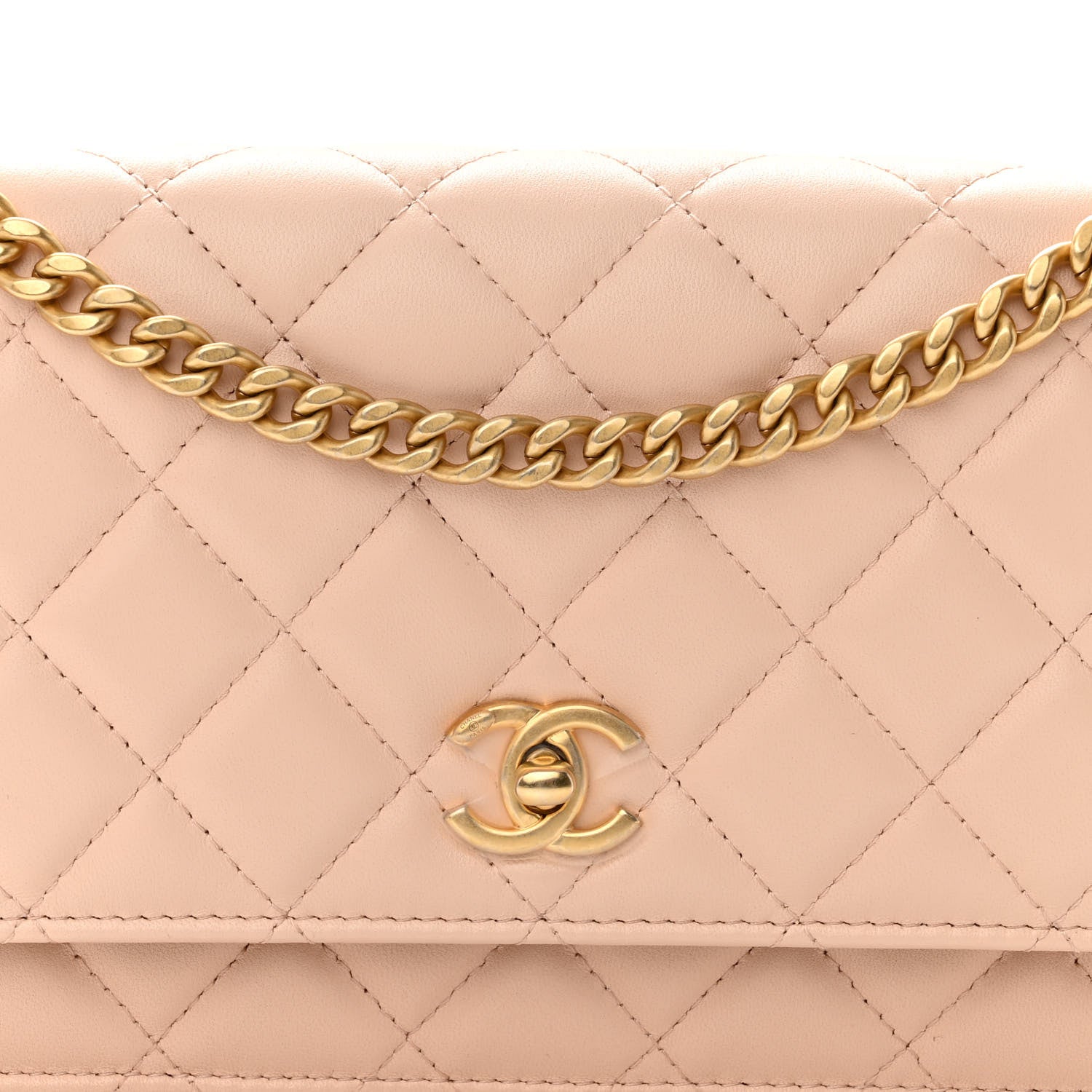 Chanel Lambskin Quilted Sweet Camellia Wallet on Chain WOC Light Beige 9 of 12