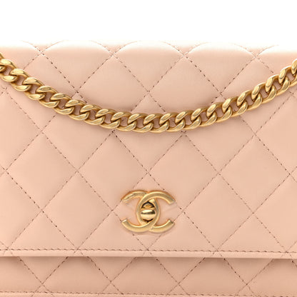 Chanel Lambskin Quilted Sweet Camellia Wallet on Chain WOC Light Beige 9 of 12