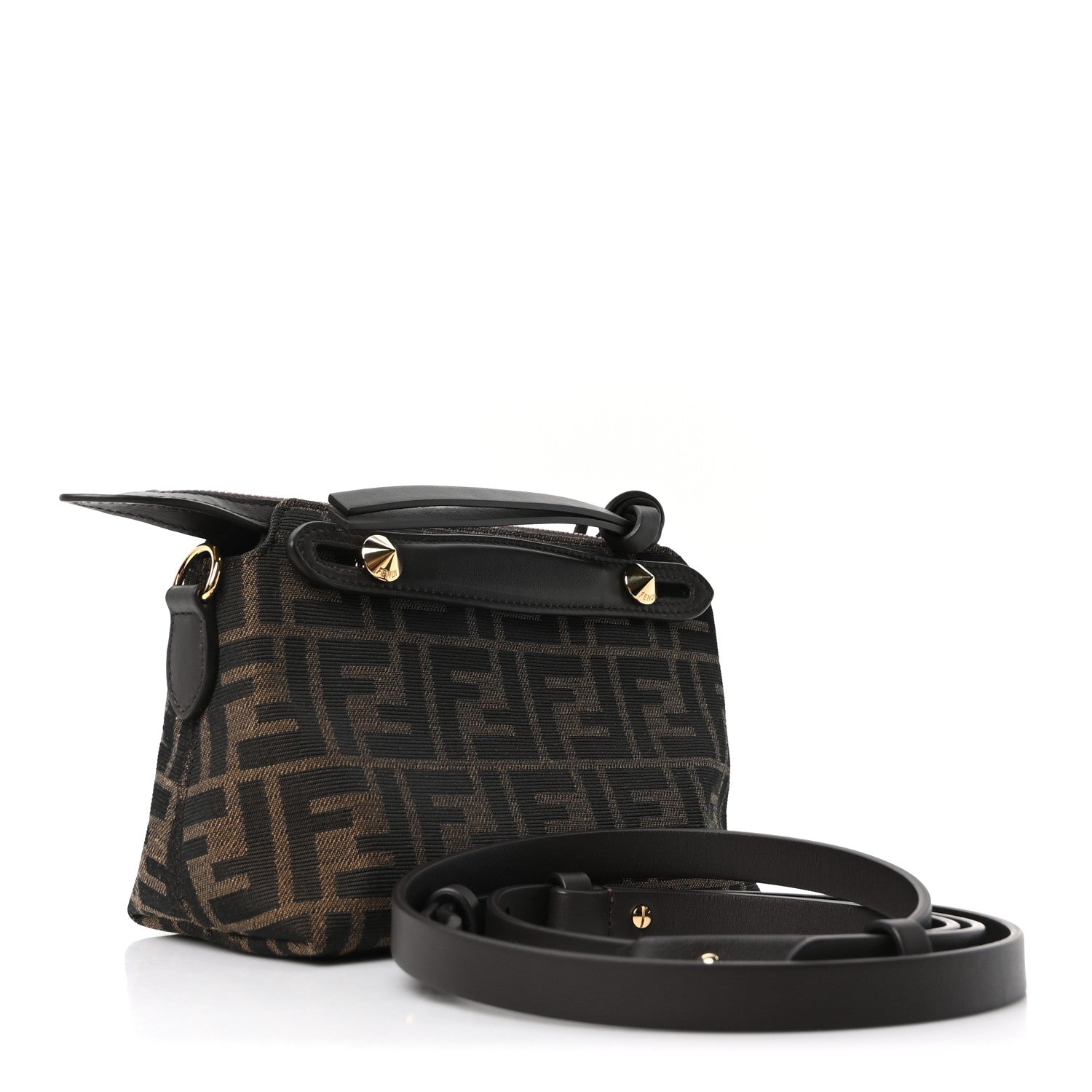 Fendi Vitello Grace Jacquard FF Mini By The Way Boston Bag Tobacco Moro Ebano 3 of 11