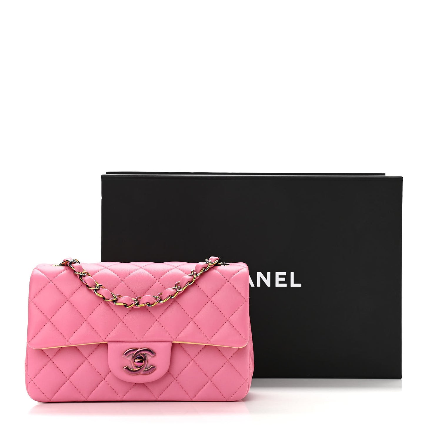 Lambskin Quilted Mini Rectangular Flap Pink Yellow