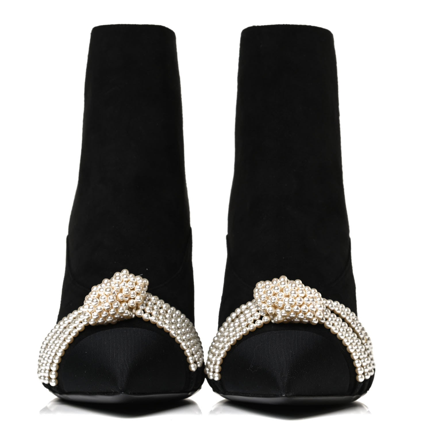 Chanel Suede Calfskin Pearl Cap Toe Short Boots 38.5 Black 2 of 9
