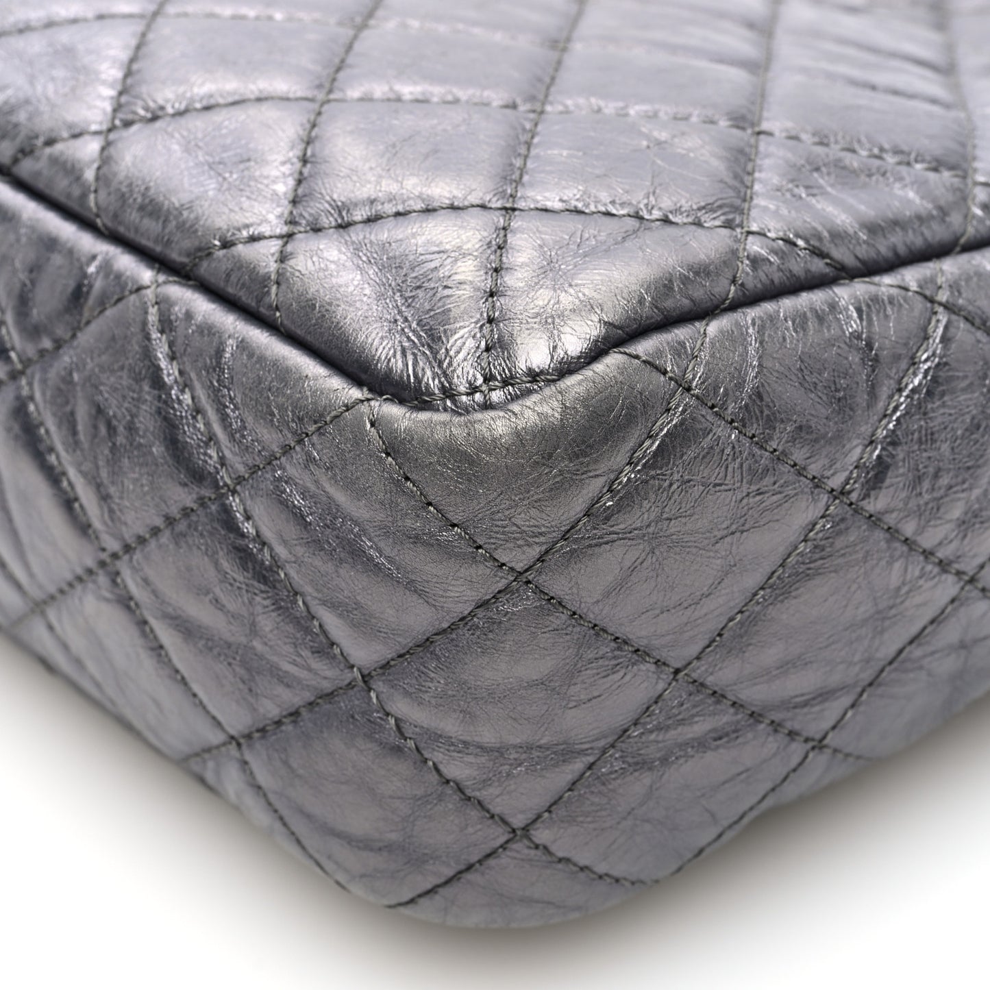 Metallic Aged Calfskin Quilted Large Reissue Camera Case Silver