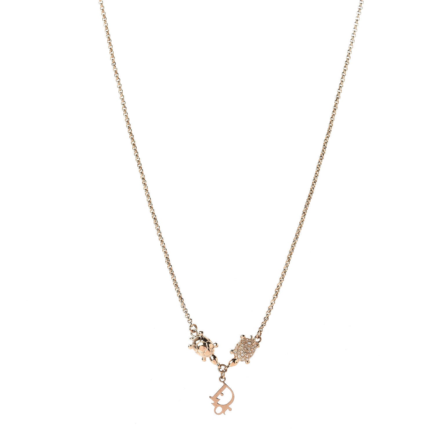Christian Dior Metal Crystal Turtles Necklace Gold 1 of 4