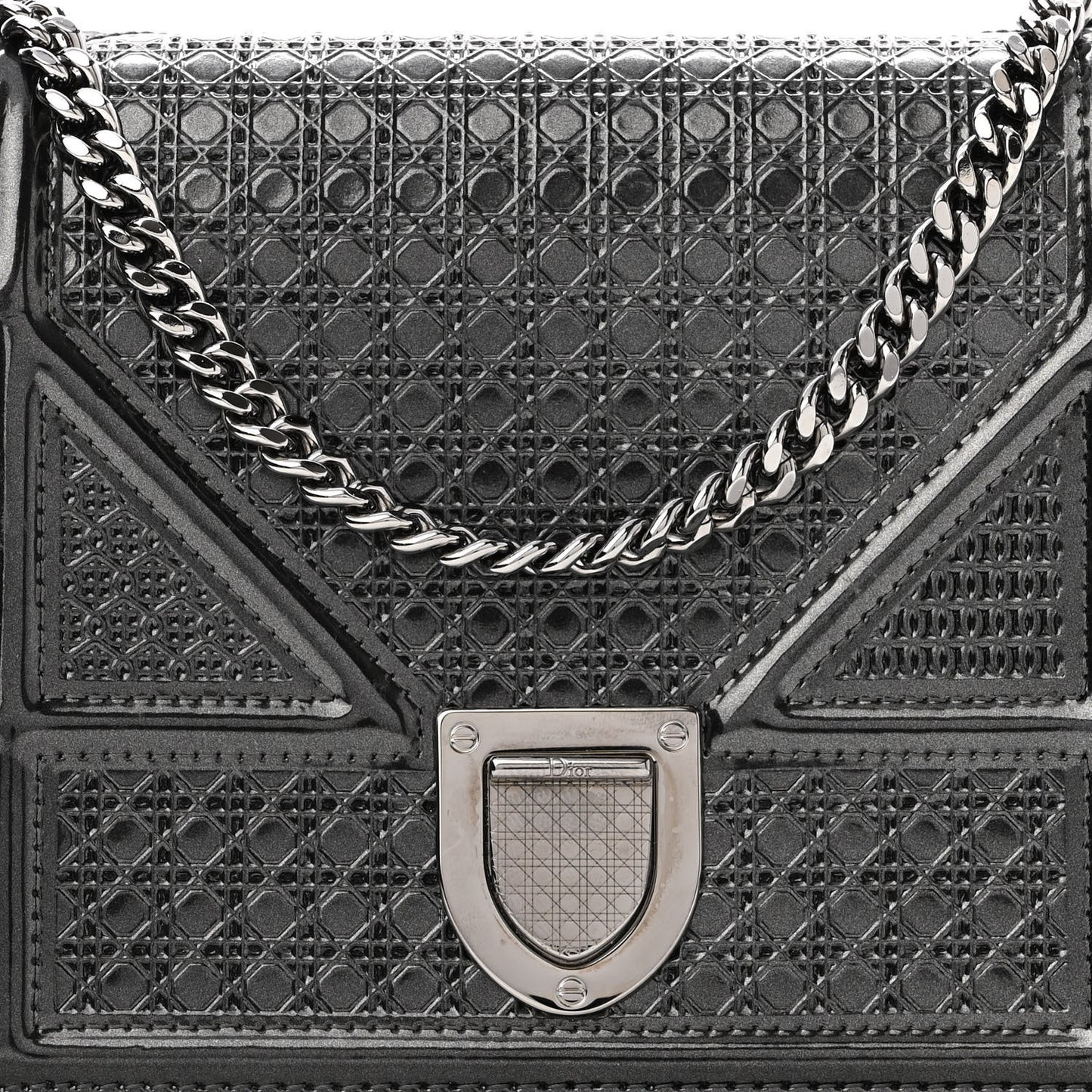 Metallic Patent Micro-Cannage Diorama Wallet on Chain Pouch Black