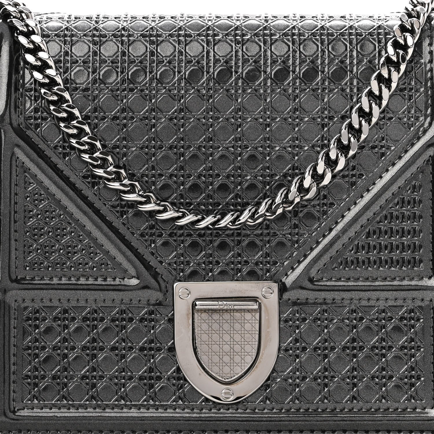 Christian Dior Metallic Patent Micro-Cannage Diorama Wallet on Chain Pouch Black 7 of 9