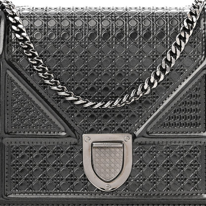 Christian Dior Metallic Patent Micro-Cannage Diorama Wallet on Chain Pouch Black 7 of 9
