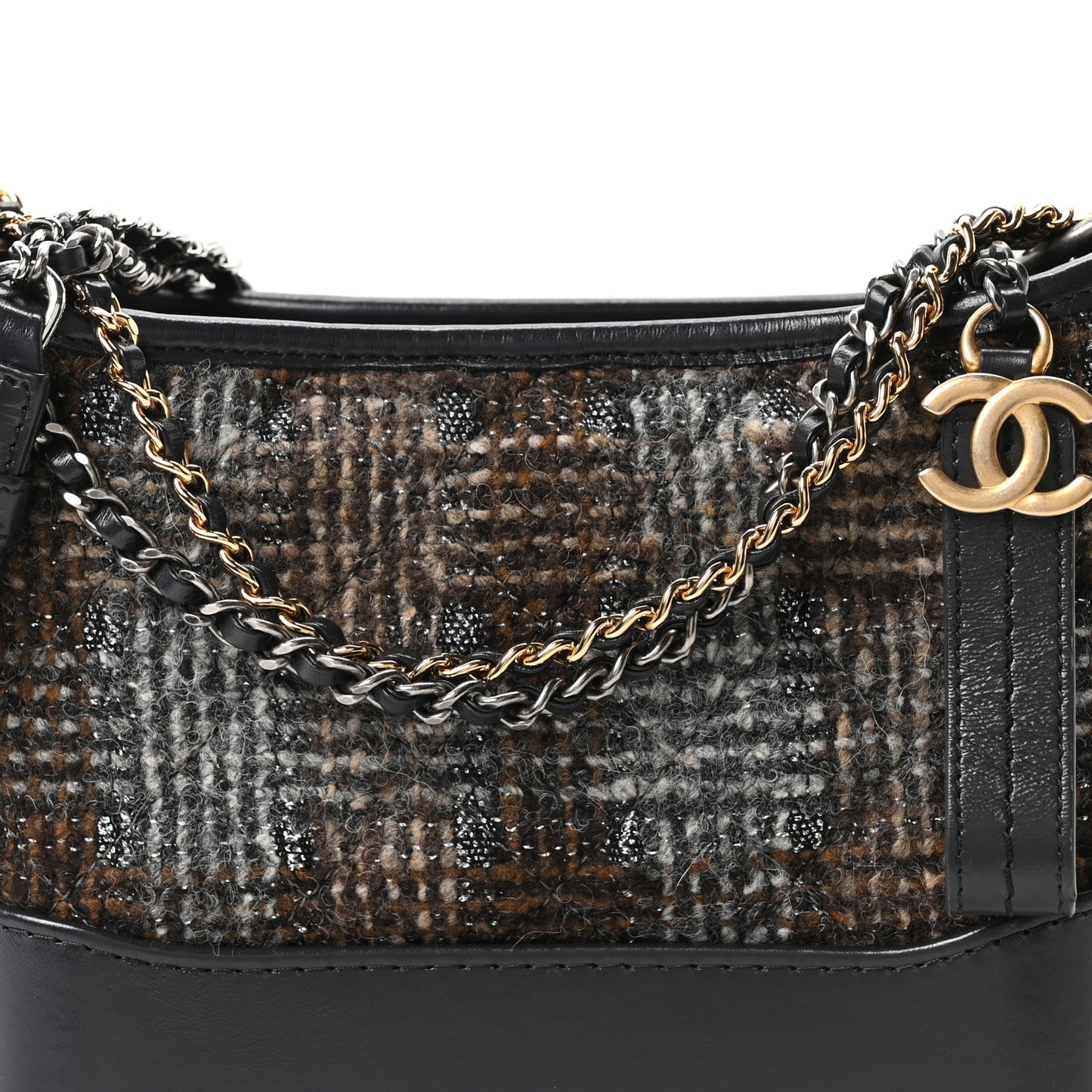 Tweed Calfskin Small Gabrielle Hobo Brown