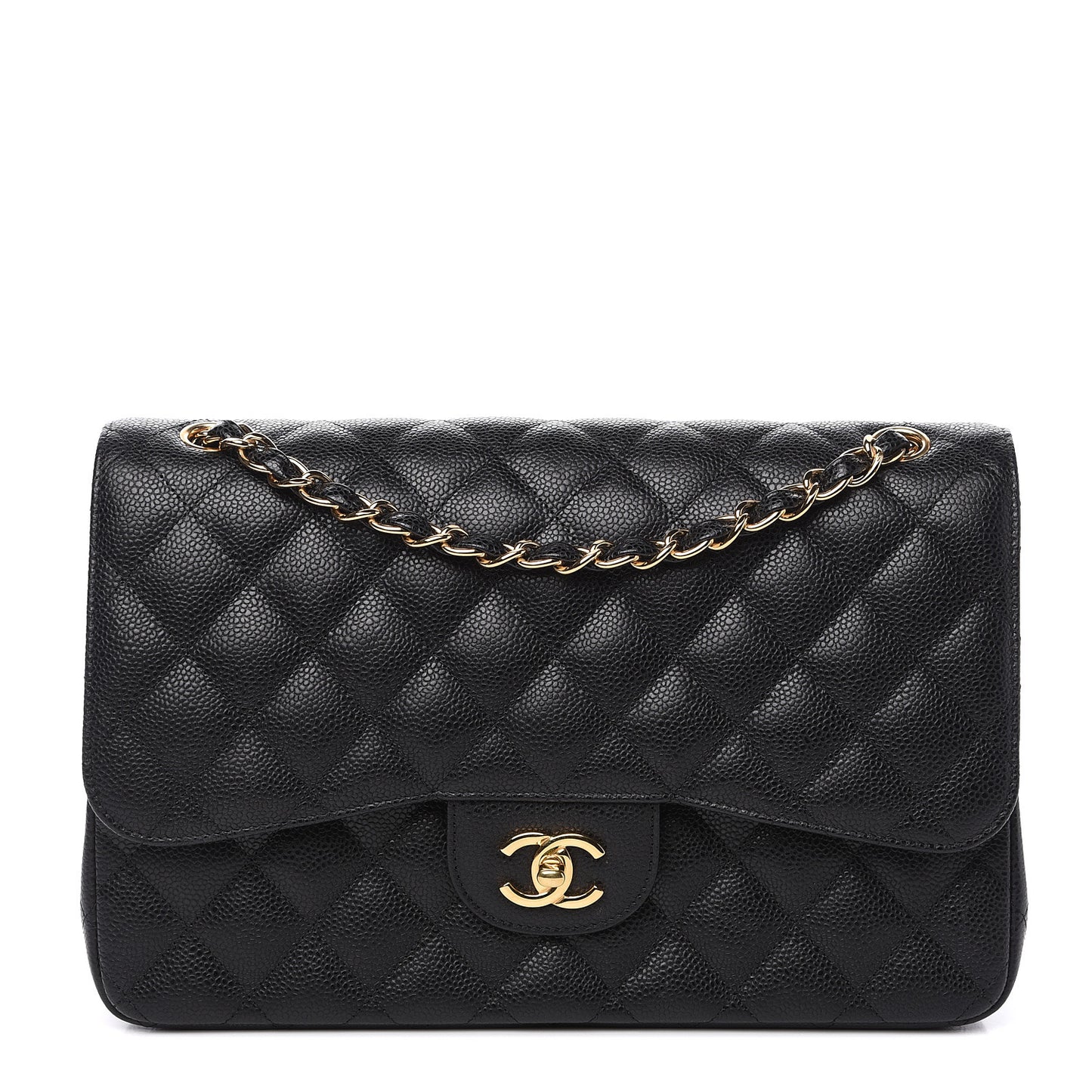 Caviar Quilted Jumbo Double Flap Black