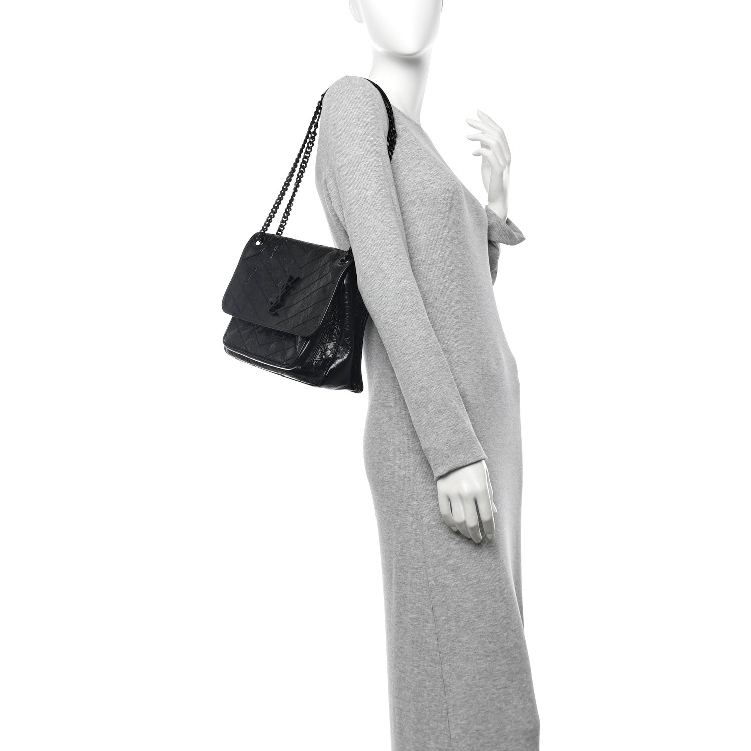 Saint Laurent Crinkled Calfskin Matelasse Monogram Medium Niki Chain Satchel Black 2 of 10