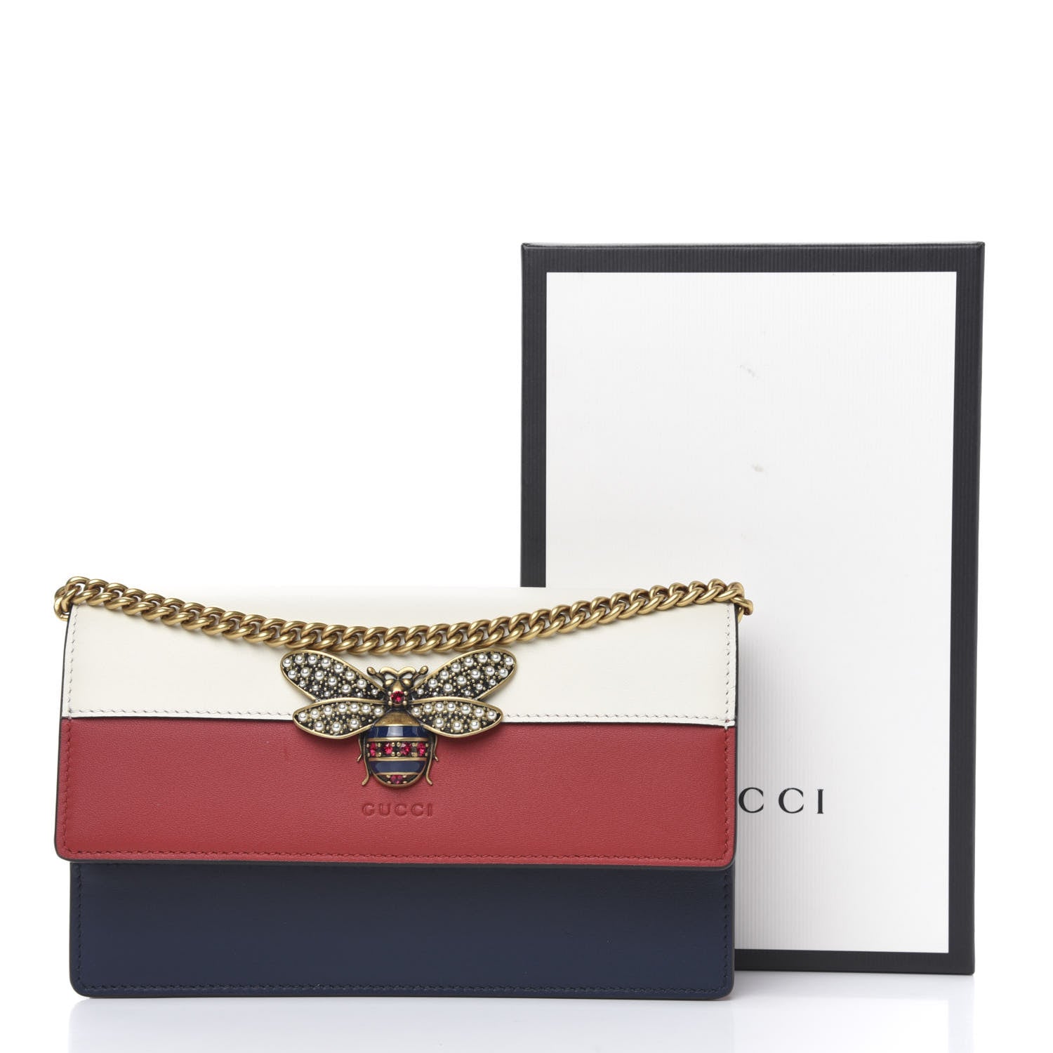 Gucci Calfskin Queen Margaret Chain Wallet Blue Agata Hibiscus Red Mystic White 10 of 10