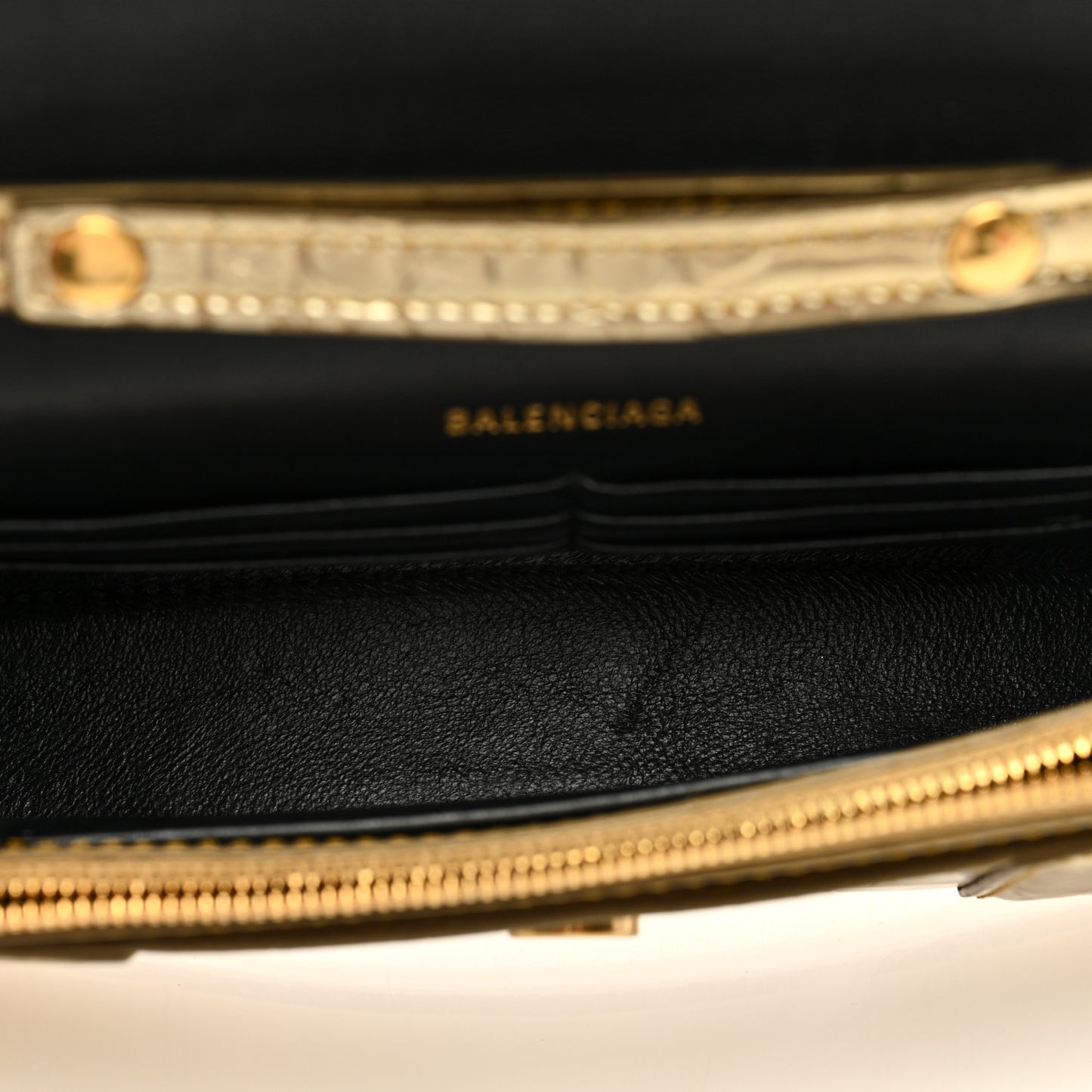 Metallic Calfskin Crocodile Embossed Hourglass Chain Bag Gold