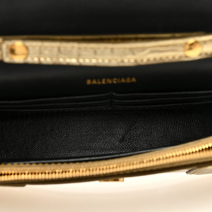 Balenciaga Metallic Calfskin Crocodile Embossed Hourglass Chain Bag Gold 5 of 9