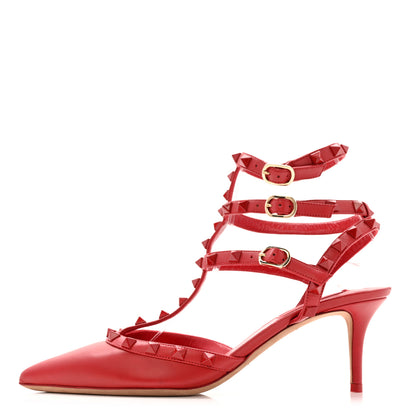 Valentino Garavani Calfskin Lacquered Monochrome Rockstud Ankle Strap 65mm Pumps 38.5 Rosso Valentino 1 of 10