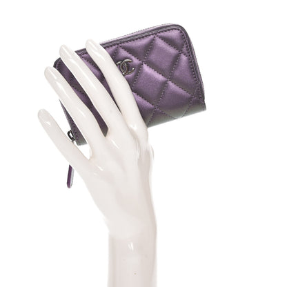 Chanel Metallic Lambskin Quilted Zip Around Coin Purse Wallet Purple 2 of 8