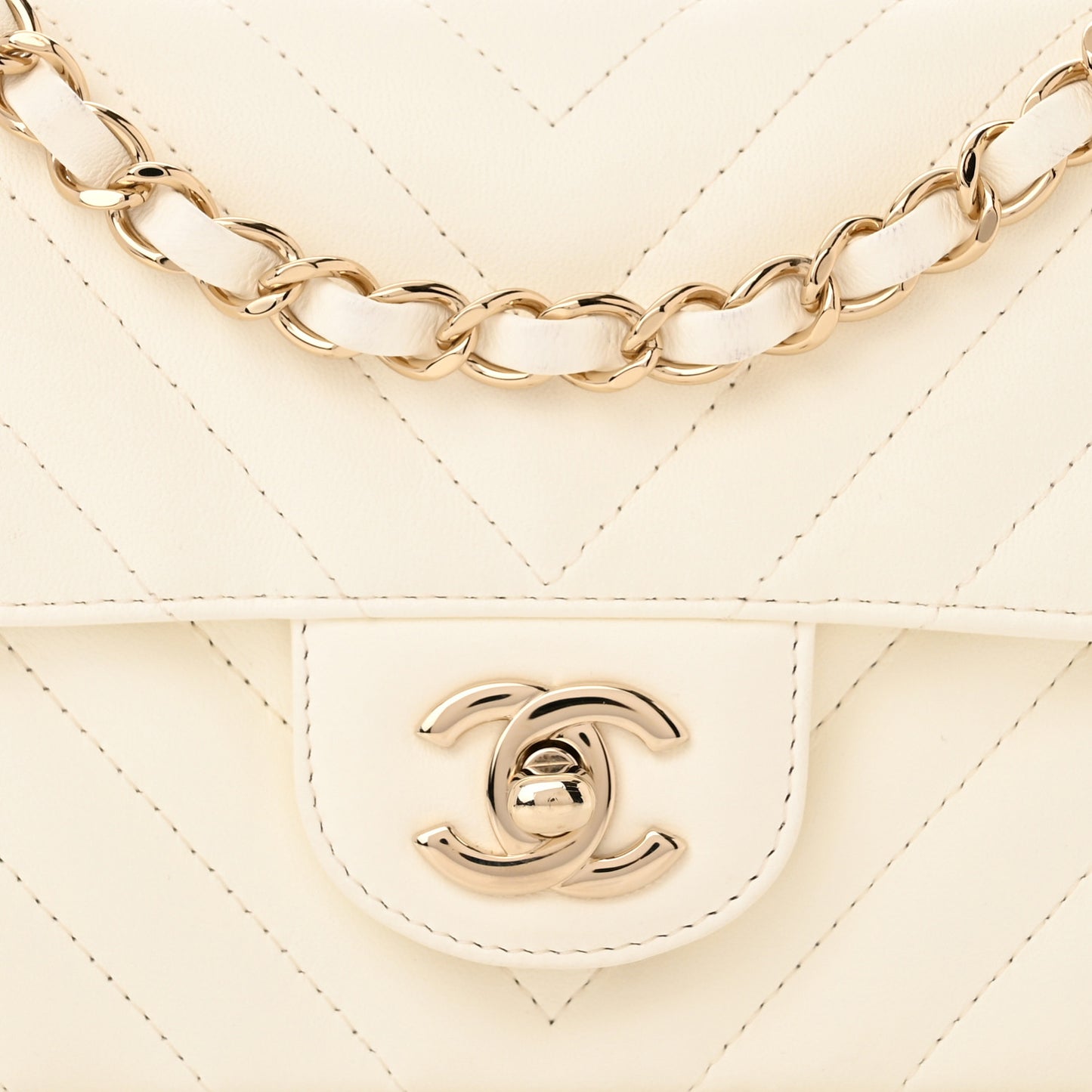Lambskin Chevron Quilted Mini Rectangular Flap White