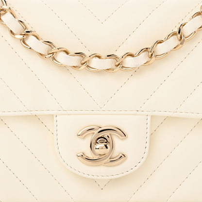Chanel Lambskin Chevron Quilted Mini Rectangular Flap White 8 of 12