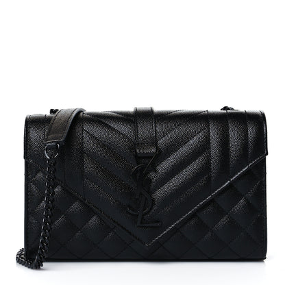 Saint Laurent Grain De Poudre Textured Mixed Matelasse Triquilt Small Monogram Satchel Black 1 of 8