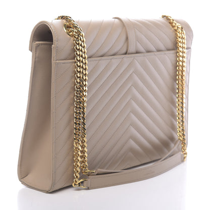 Saint Laurent Grain De Poudre Matelasse Chevron Large Monogram Satchel Dark Beige 3 of 10