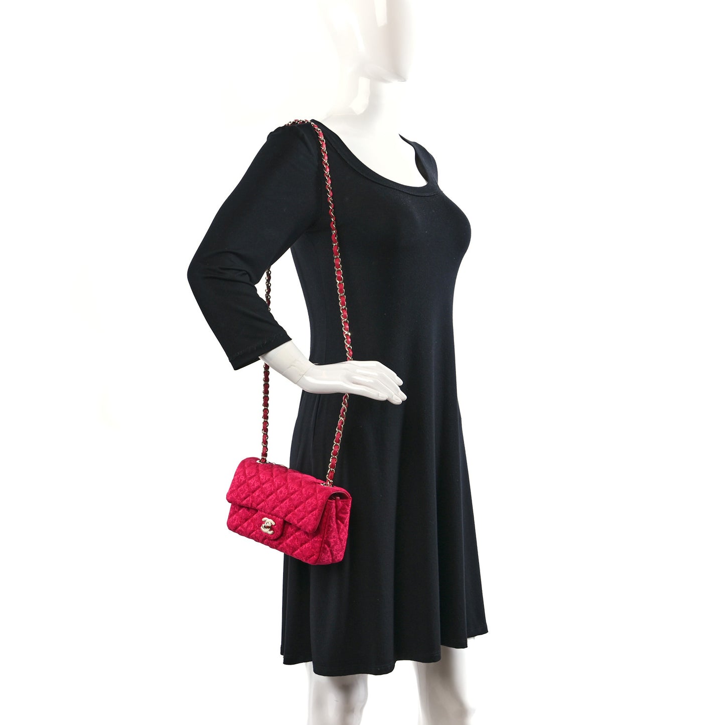 Satin Quilted CC Mini Rectangular Flap Dark Pink