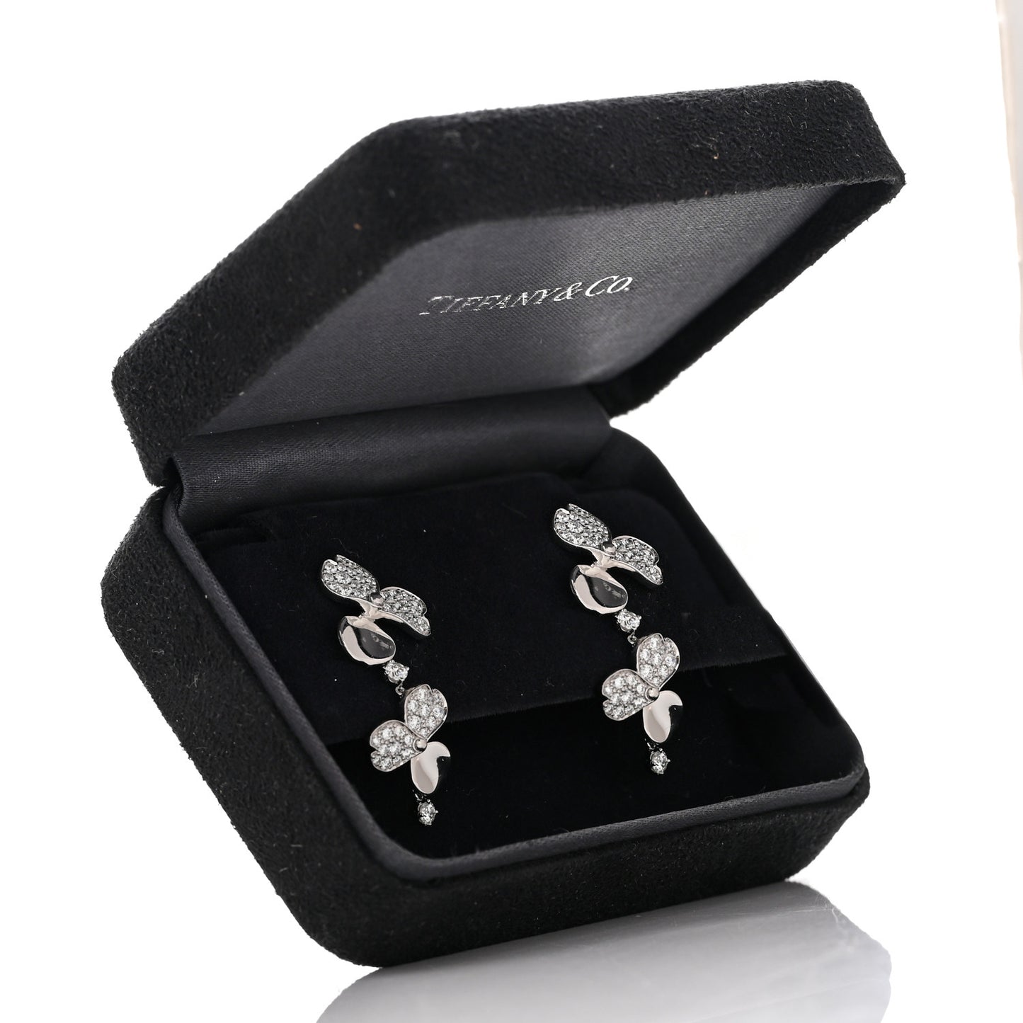 Platinum Diamond Paper Flowers Cluster Drop Earrings